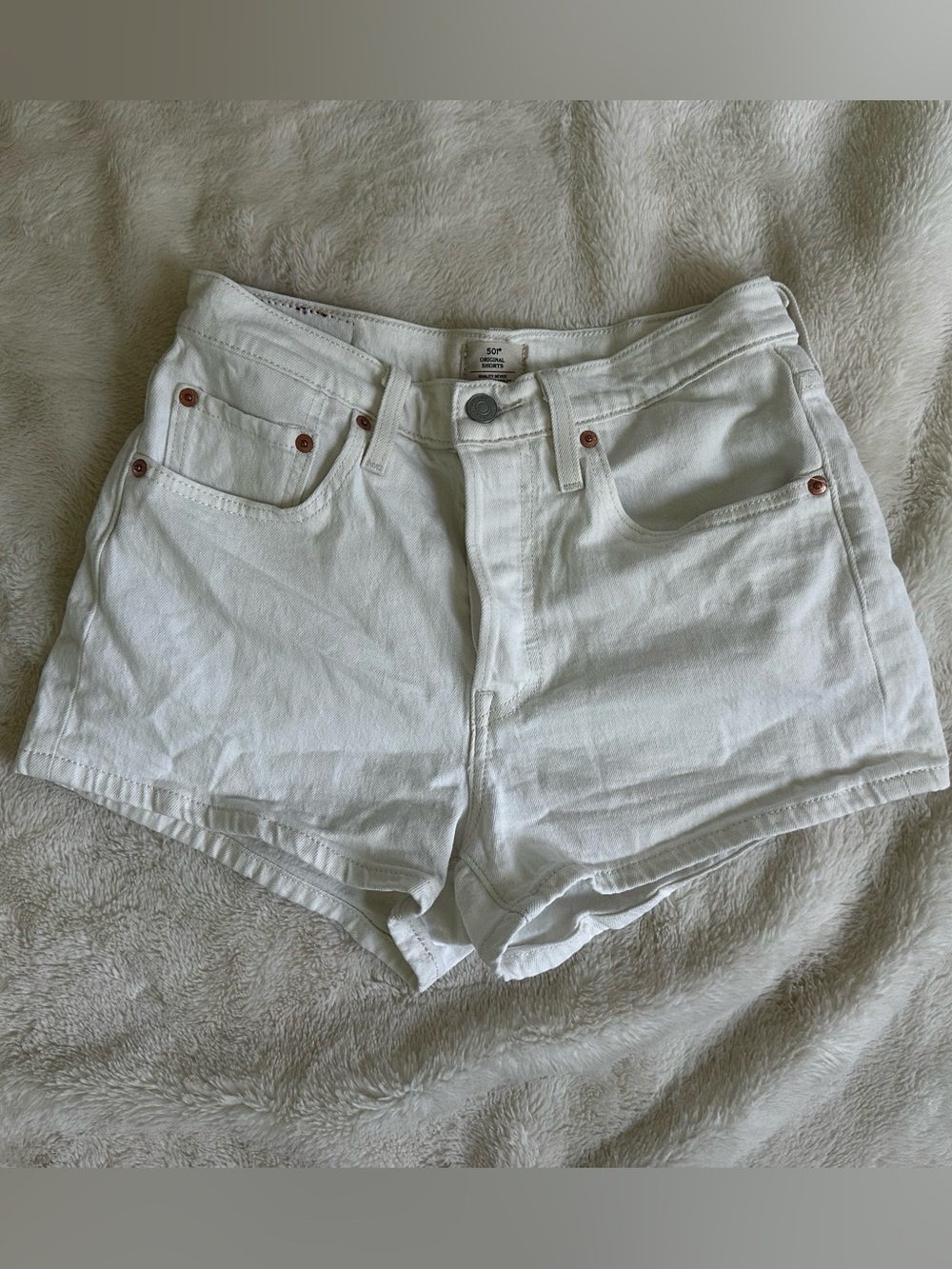 Levis 501 White High-Rise Denim Shorts